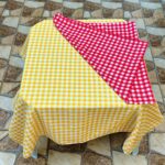 بخشة أكل مفرش طاولة وجلسة تصميم مربعات الوان صيفية مقاس 1.5*1.5 متر