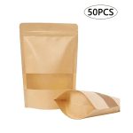 أظرف توزيعات لون بني مقاس 14×9 سم عبوة 50 ظرف للمكسرات والقهوة والبهارات اغلاق محكم