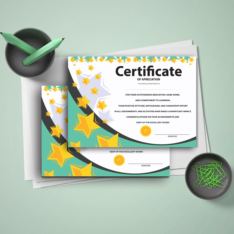 شهادة شكر انجليزي شهادة شكر وتقدير انجليزي جاهزة للجنسين مقاس A5 - الصورة 1