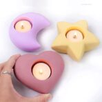 ⁦قالب سيلكون نجمة وهلال وقلب لصب الجبس مع حاملة شمع  ديكورات المنزل WFHM77⁩ - الصورة ⁦2⁩