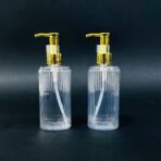 علبة فارغة لوشن + صابون بلاستيك رأس ذهبي عبوة 250 مل مع مكان طباعة ستيكر الشعار