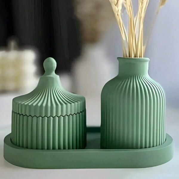 مجموعة قوالب سيليكون طقم 4 قطع صونية مع مزهرية وبرطمان وغطاء WFHM77