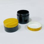 ⁦علب بلاستيك لون اسود غطاء ملون خشبي متعددة الاستعمالات عبوة 100/150 مل⁩ - الصورة ⁦2⁩