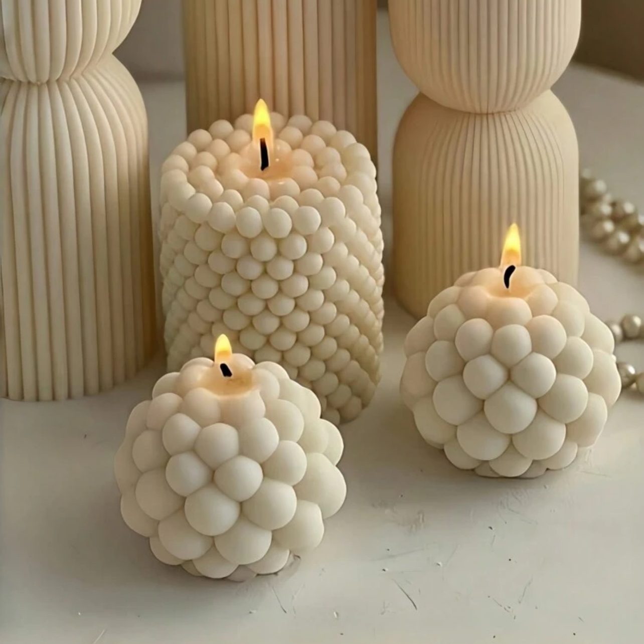 IMG_E2004 قالب شمع ثلاثي الابعاد اسطواني وكروي بتصميم فقعات WFHM77 - الصورة 1