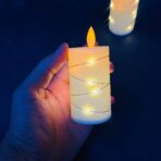 ⁦شمعه رومانسية صناعية مع سرب اضاءة عاطفي عليها لديكور المنزل واجواء العشاء تشتغل بالبطارية⁩ - الصورة ⁦3⁩