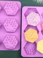 قالب سيلكون تصميم عسل ونحل 6 فراغات لصنع مكعبات الصابون MA93