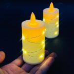 شمعه رومانسية صناعية مع سرب اضاءة عاطفي عليها لديكور المنزل واجواء العشاء تشتغل بالبطارية