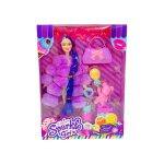 لعبة دمية بنات باربي فستان فرو مع أدوات زينة و حقيبة داخل علبة