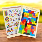 لعبة تنمية ذكاء الاطفال تركيب الخشبية ، تركيب الاشكال الهندسية الملونة مع ورقة لصنع الاشكال