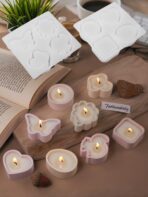 قالب سيلكون بتفاصيل غير منتظمة 4 تجاويف اشكال قلب وفراشة ومربع ودائري لصنع مجسمات الجبس وعلب لشمع المعطر WFHM77