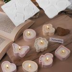 قالب سيلكون بتفاصيل غير منتظمة 4 تجاويف اشكال قلب وفراشة ومربع ودائري لصنع مجسمات الجبس وعلب لشمع المعطر WFHM77