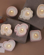 ⁦قالب سيلكون بتفاصيل غير منتظمة 4 تجاويف اشكال قلب وفراشة ومربع ودائري لصنع مجسمات الجبس وعلب لشمع المعطر WFHM77⁩ - الصورة ⁦2⁩