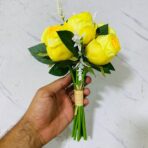 ⁦مجموعة ورد جوري صناعي طبق الاصل على الطبيعي ، 6 وردات مع اغصان ورق 8 غصن⁩ - الصورة ⁦2⁩