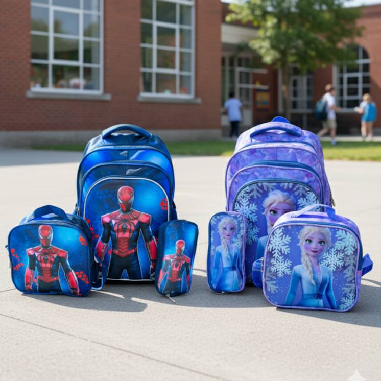 photo_1_2025-09-10_15-19-34 حقيبة مدرسية 3 قطع مناسبة للصف من ثاني الى خامس ، سبايدر مان ، ايلسا - الصورة 1