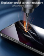 ⁦3 قطع من واقي الشاشة الكامل من الزجاج المقسي لحماية الخصوصية مع حافة سوداء وطباعة حرارية مضادة لتجسس مقاوم للماء وضد الصدمات وتخدش وضد البصمات WFHM77⁩ - الصورة ⁦4⁩