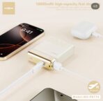 ⁦باور بنك Mini قوة 10000 محمول مع كابل ايفون موكسوم لون بيج - 3 مداخل⁩ - الصورة ⁦2⁩