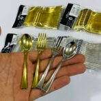 ⁦مجموعة 24 ملعقة × شوكة صغيرة للمناسبات خاصة بالفروتة والكيك الصغير لون فضي وذهبي⁩ - الصورة ⁦2⁩