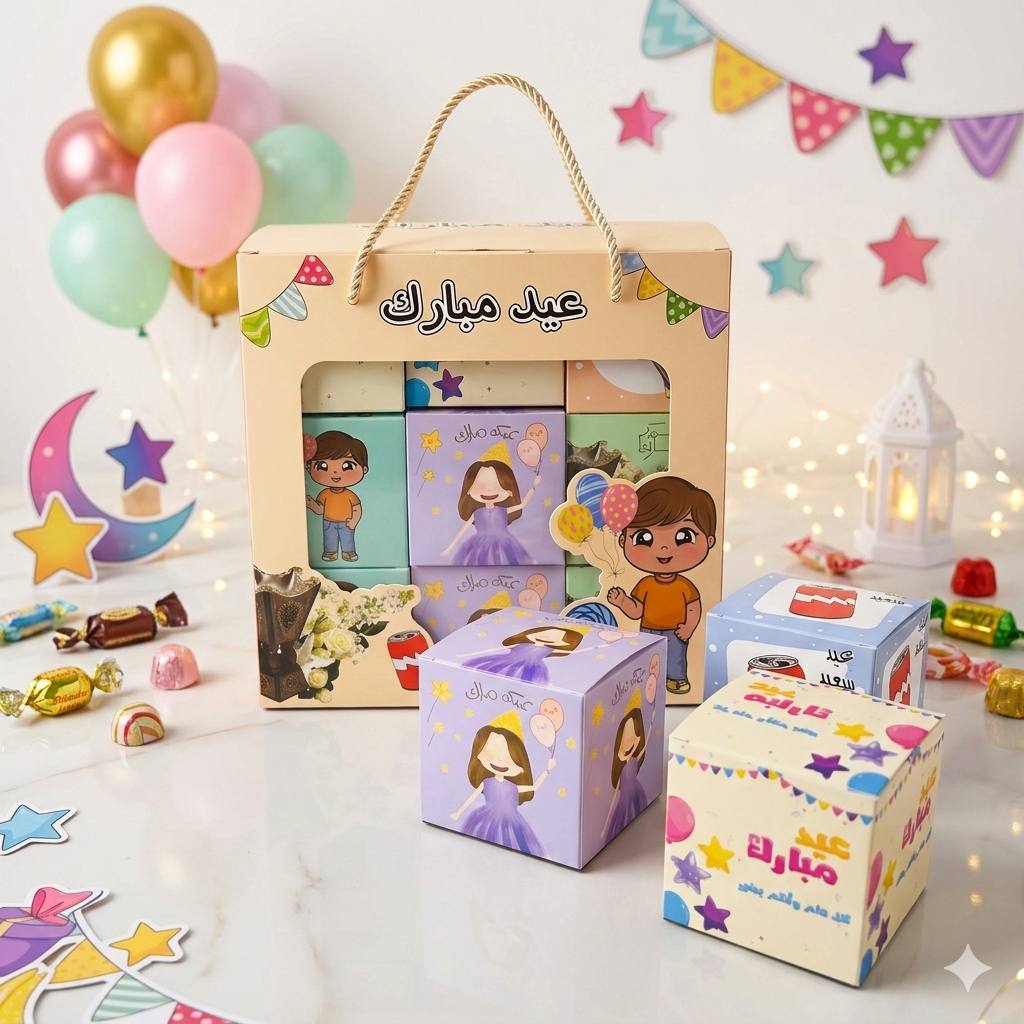 photo_1_2026-03-01_23-55-52 طقم علب 24 & 18 بوكس وين عيديتي توزيعات للأطفال فارغه - مقاس العلبة 7.5×7.5×7.5 سم - الصورة 1