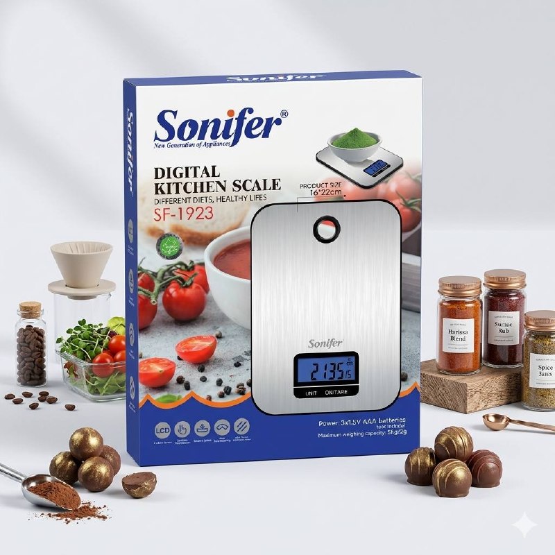 5976783185704062364_120 ميزان الكتروني متعدد الاستعمالات من Sonifer للمطبخ وأصحاب المشاريع حجم 22×16 سم 5 كيلو - الصورة 1